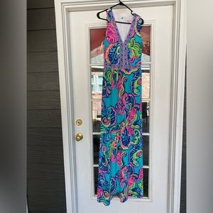 Lilly Pulitzer Addison Maxi Dress in Sea Blue Private Island Engineered